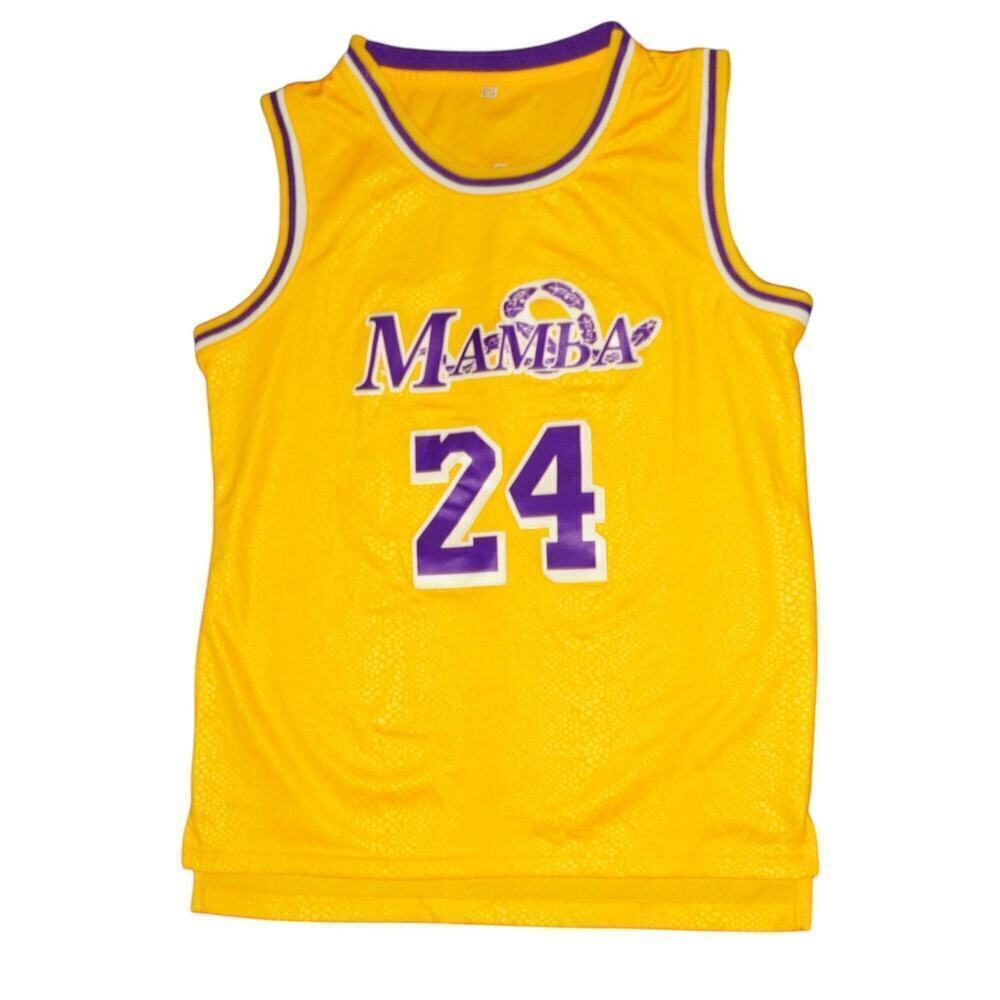 Kobe Bryant #24 "Mamba" Basketball Jersey - Yellow/Gold & Purple - Size M